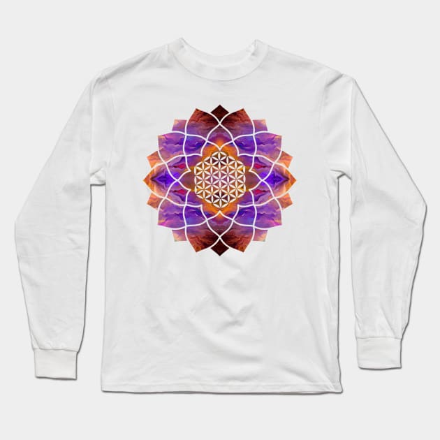 Flower of Life in Lotus - Painted texture Long Sleeve T-Shirt by Nartissima